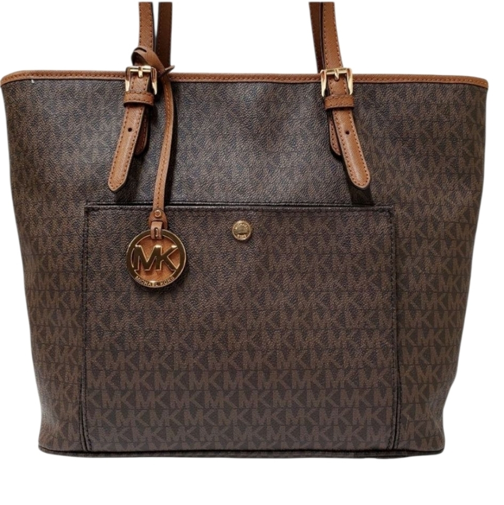 MICHAEL KORS Jet Set Signature Brown Tote Bag
